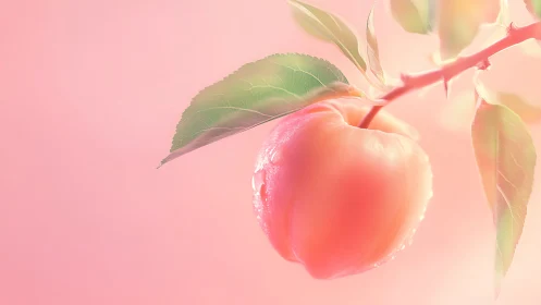 Soft summer peach glowing gently on a rosy branch.