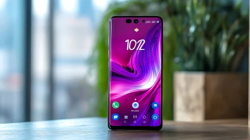 Samsung Galaxy S11 Pro smartphone with vibrant purple display