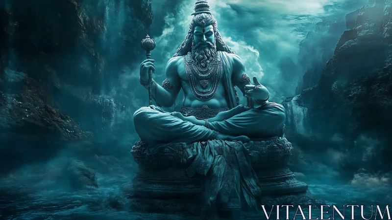 Mythic aquatic deity rendered in cinematic volumetric lighting.