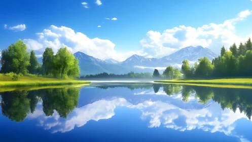 Hyperclear alpine lake reflection with high dynamic range sky