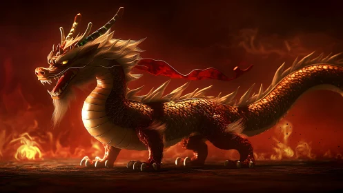 3D-rendered fire dragon with cinematic lighting and detail.