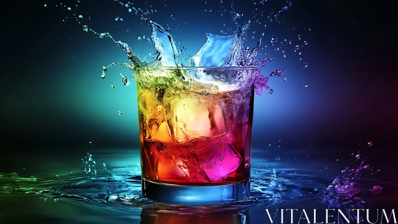 Vibrant Splash in Glass: A Rainbow Beverage in Motion