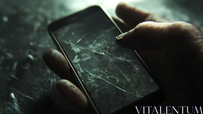 Hand interacts with heavily scratched smartphone screen