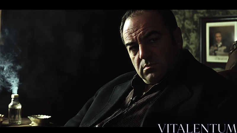 Low-key cinematic portrait isolates brooding man in chiaroscuro lighting