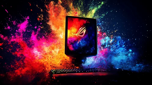 Gaming monitor erupts as neon galaxies collide in color