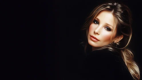 Velvet-lit portrait of a wistful woman in cinematic shadow.