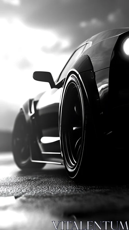 Low-angle view shows modified sports car rear wheel stance