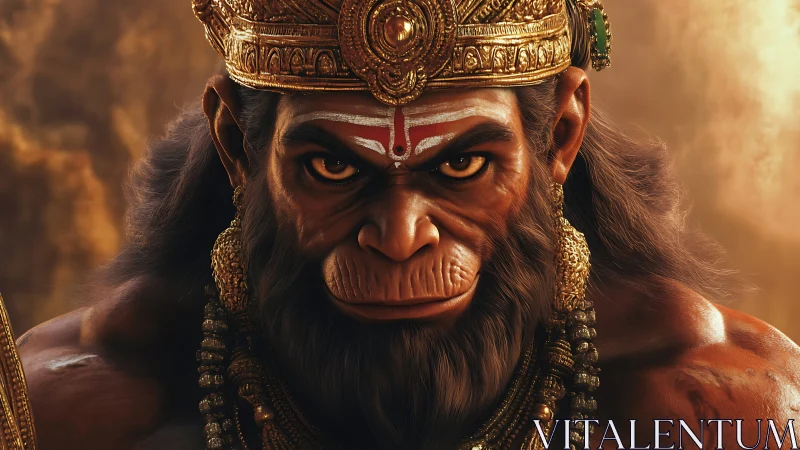 Regal monkey warrior gazes ahead with calm, fiery strength.