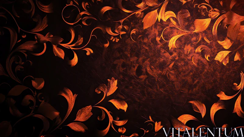 Copper floral scrollwork glows over deep textured black.