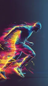 Neon motion-trail runner captured in dynamic side profile