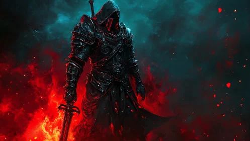 Armored wraith knight in bifurcated infernal chroma field.