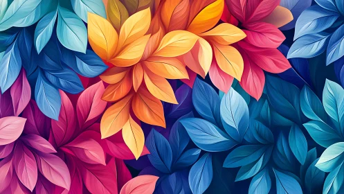 Digital painting floral canopy in layered chromatic leaves.