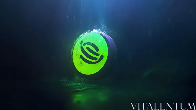 Futuristic glowing green crypto coin underwater digital art.