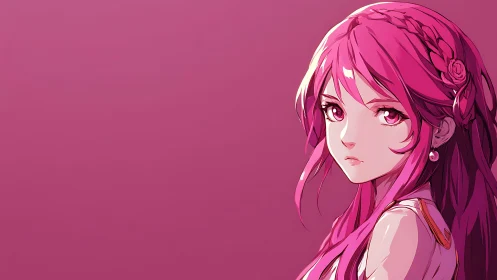 Soft pink gaze of a thoughtful anime girl in quiet light.