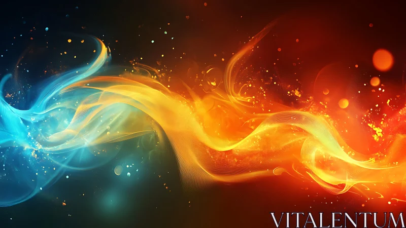 Blue and Orange Energy Wave Flow Against Dark Background