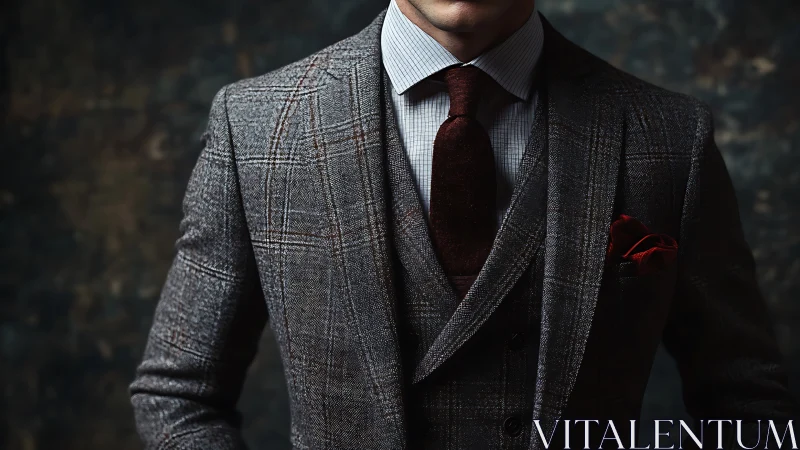 Professional in Gray Plaid Blazer with Burgundy Tie.