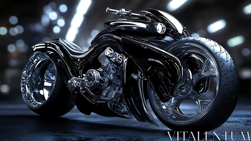 Rendered futuristic motorcycle shows streamlined chrome bodywork