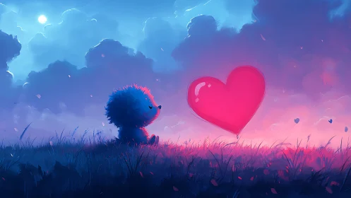 Digital Silhouette Against Luminescent Heart Balloon in Gradient Sky