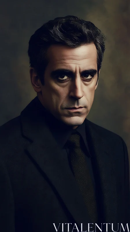 Brooding middle-aged man in cinematic low-key portrait lighting.