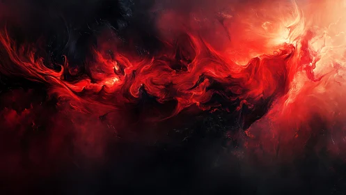 Red abstract fluid swirl in dark contrasting background.