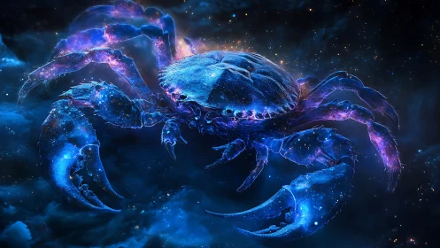 Starforge crab drifts through luminous cosmic surf forever.
