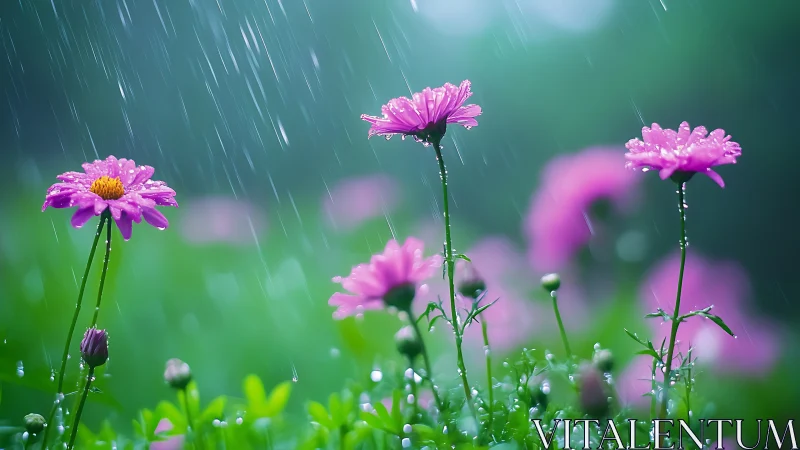 Pink Daisies Dancing in the Rain