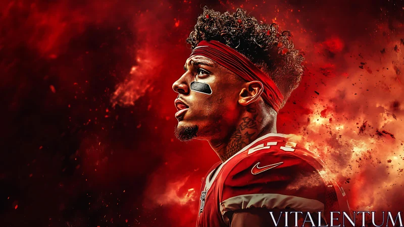 Flame-lit gridiron warrior studies the storm ahead