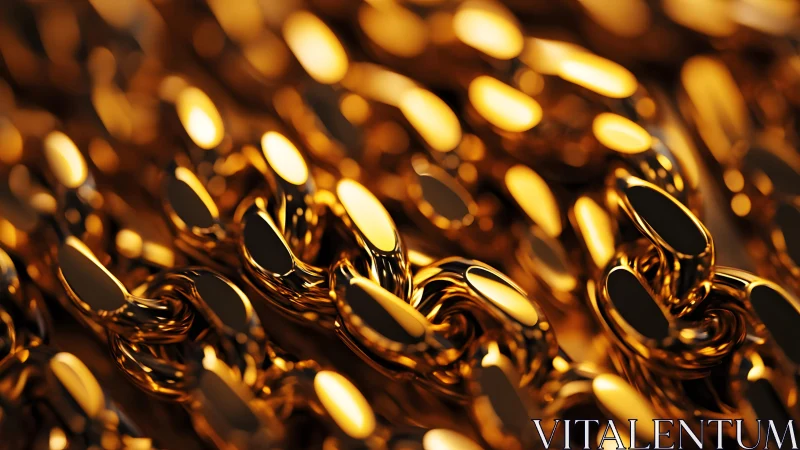Shiny Golden Chains Macro Photography with Reflective Highlights.