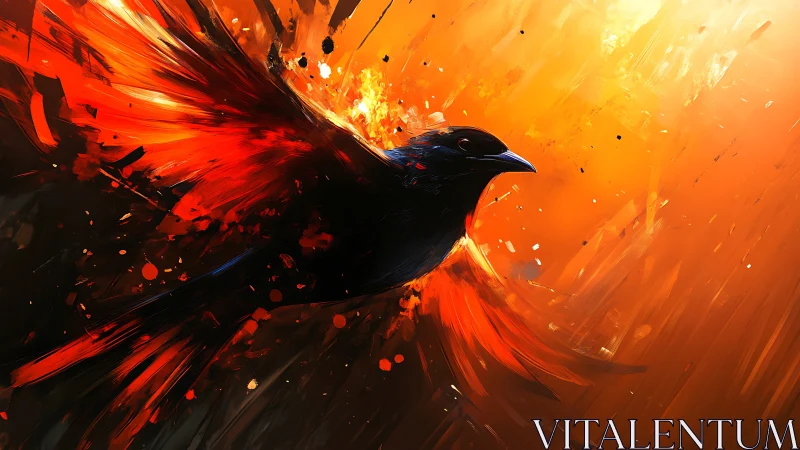 Firelit raven carves molten sky into shards of twilight