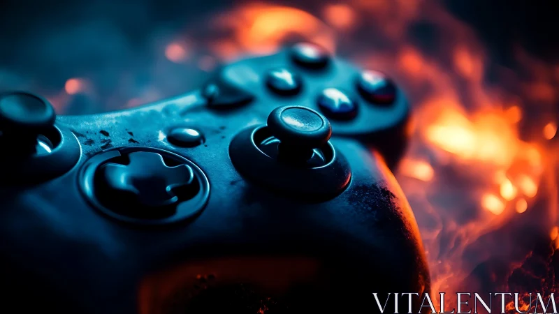 Gaming Controller Ignites in Neon Fire During Epic Battle