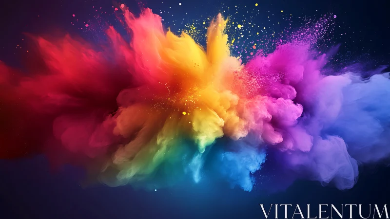 Joyful rainbow color burst swirling across deep night sky.