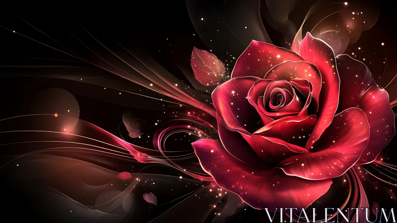 Luminous Red Rose: Digital Art with Glowing Particles.