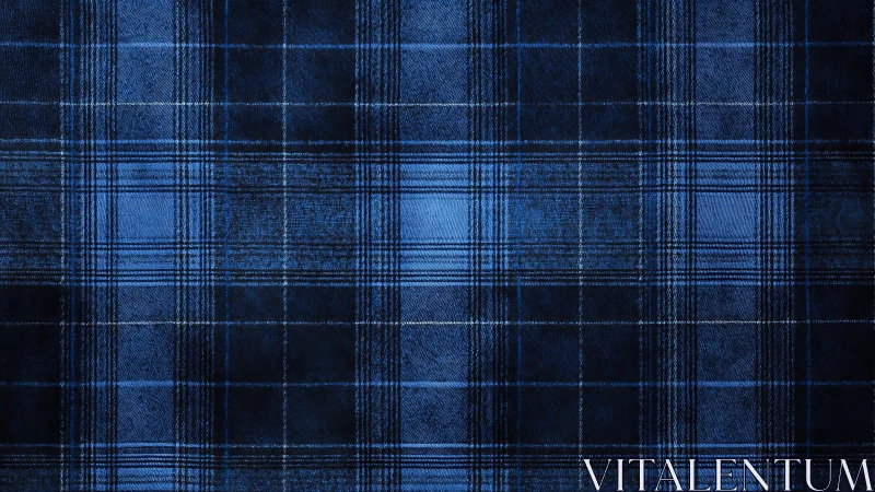 Blue tartan fabric displays regular intersecting stripe grid