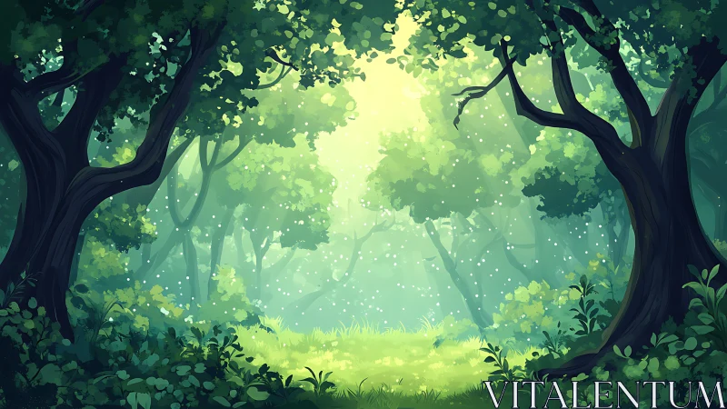 Enchanted Forest Glade: Luminous Woodland with Ancient Trees