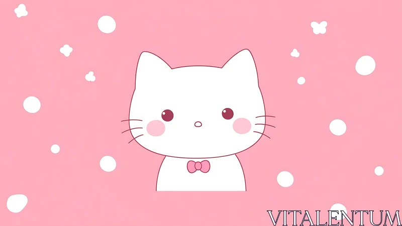 Cute minimalist white cat illustration on pastel pink.