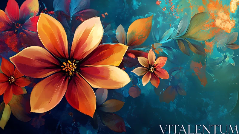 Fiery Petals Dance Across Turquoise Dreams.