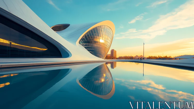 Sunlit futurist hall leans into its own mirrored horizon