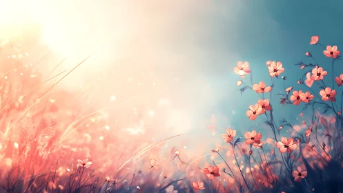 Luminous Floral Field: Digital Rendering of Ethereal Bloom Landscape.