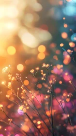 Tiny dusk blossoms whisper softly through glowing bokeh fire
