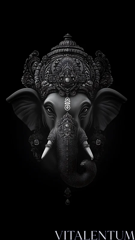 Monochrome ganesha bust with hyper-detailed ornamental filigree.