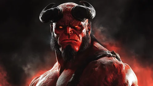 Demonic warrior portrait in fiery cinematic lighting.