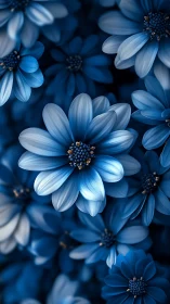 Blue Daisy Cluster: Monochromatic Floral Macro Study.
