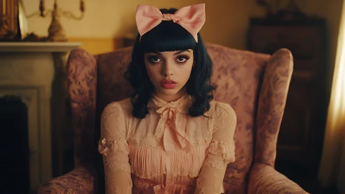 A Dreamy Portrait in Vintage Elegance and Pastel Pink.