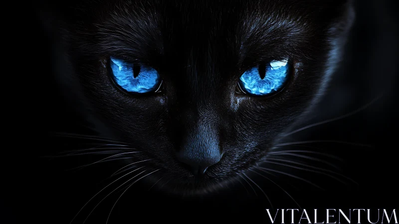 Luminous Feline: Twin Sapphire Portals Piercing the Void.