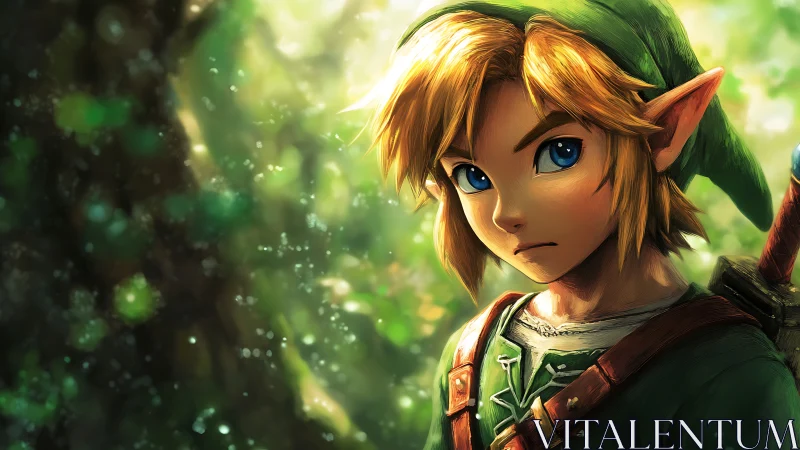 Digital painting portrait of elf warrior in luminous forest light.