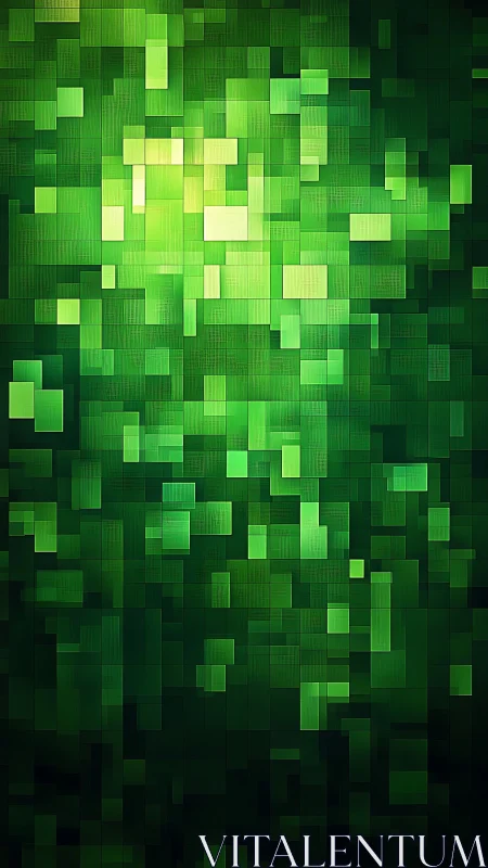 Glowing green pixel blocks create a soothing digital tapestry