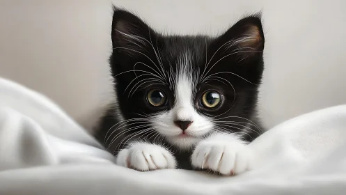 Bicolor Felid Portrait Featuring Expressive Golden Ocular Geometry.