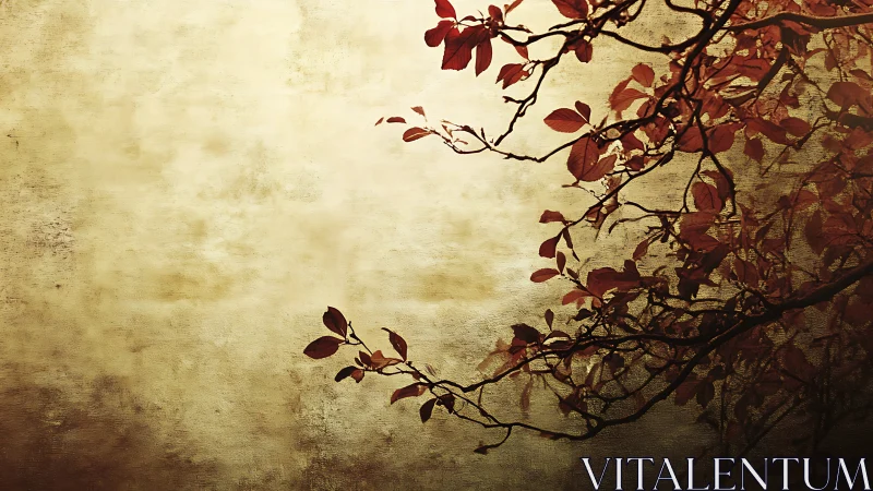 Autumn Branches Silhouette on Textured Beige Background, Artistic Style.