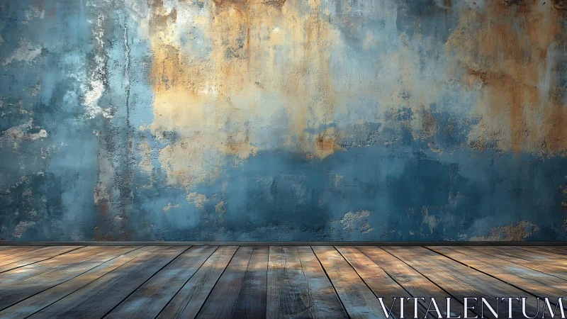 Rustic Weathered Wall and Wooden Floor in Vintage Style Room.