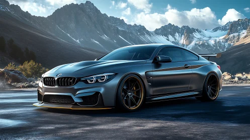 Sleek sports coupe resting calmly in a crisp mountain valley.